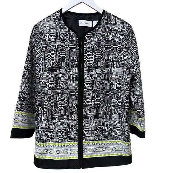 Alfred Dunner Womens Jacket Size 10 Black Print Cotton Blend Zip Front Blazer - Picture 9 of 9